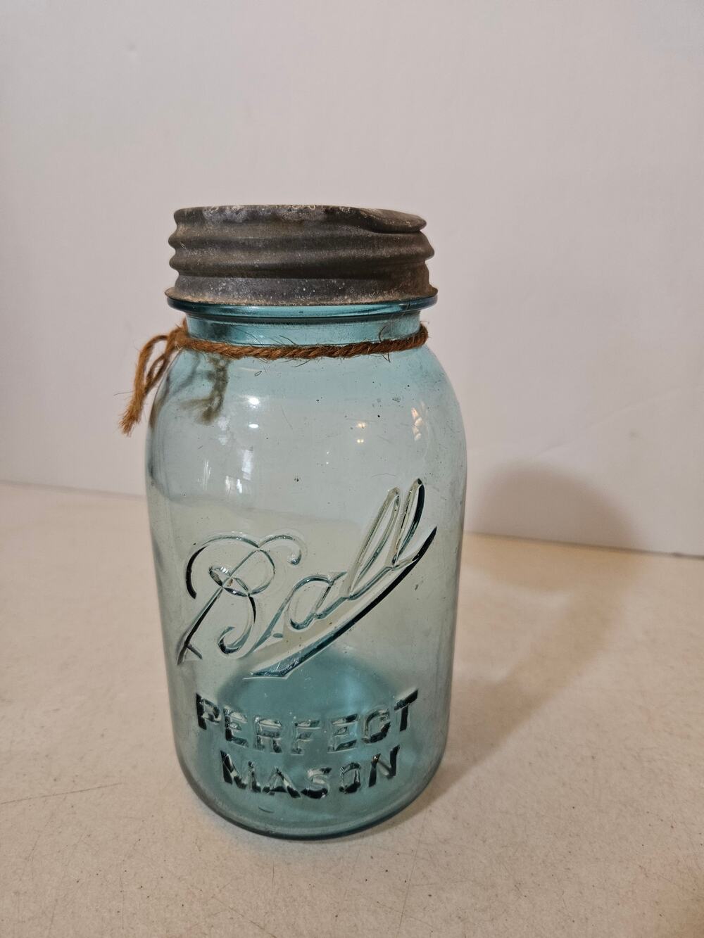 Vintage Ball Perfect Mason Aqua Blue Glass Jar Zinc Lid Farmhouse Decor